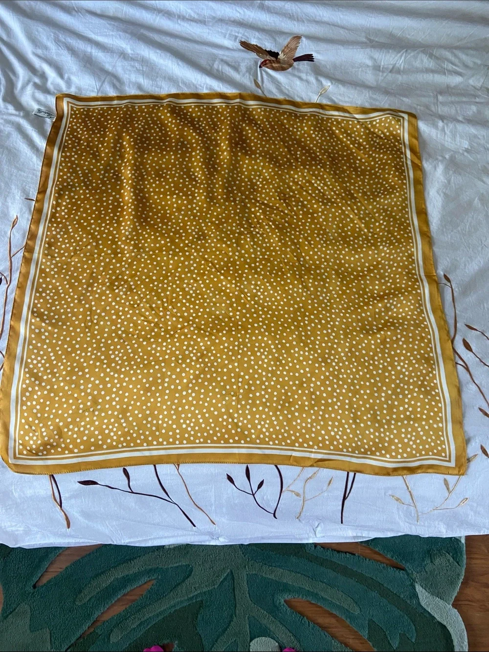 Cleobella Mustard Yellow Polka Dot Square Scarf Bandana Like New